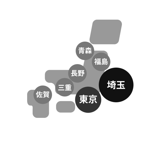 埼玉県を中心に東京都や千葉県など関東近郊出身の社員が在籍